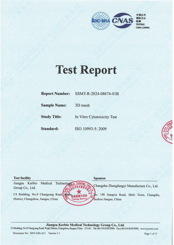 ISO10993-5 for medical 3d spacer mesh fabric