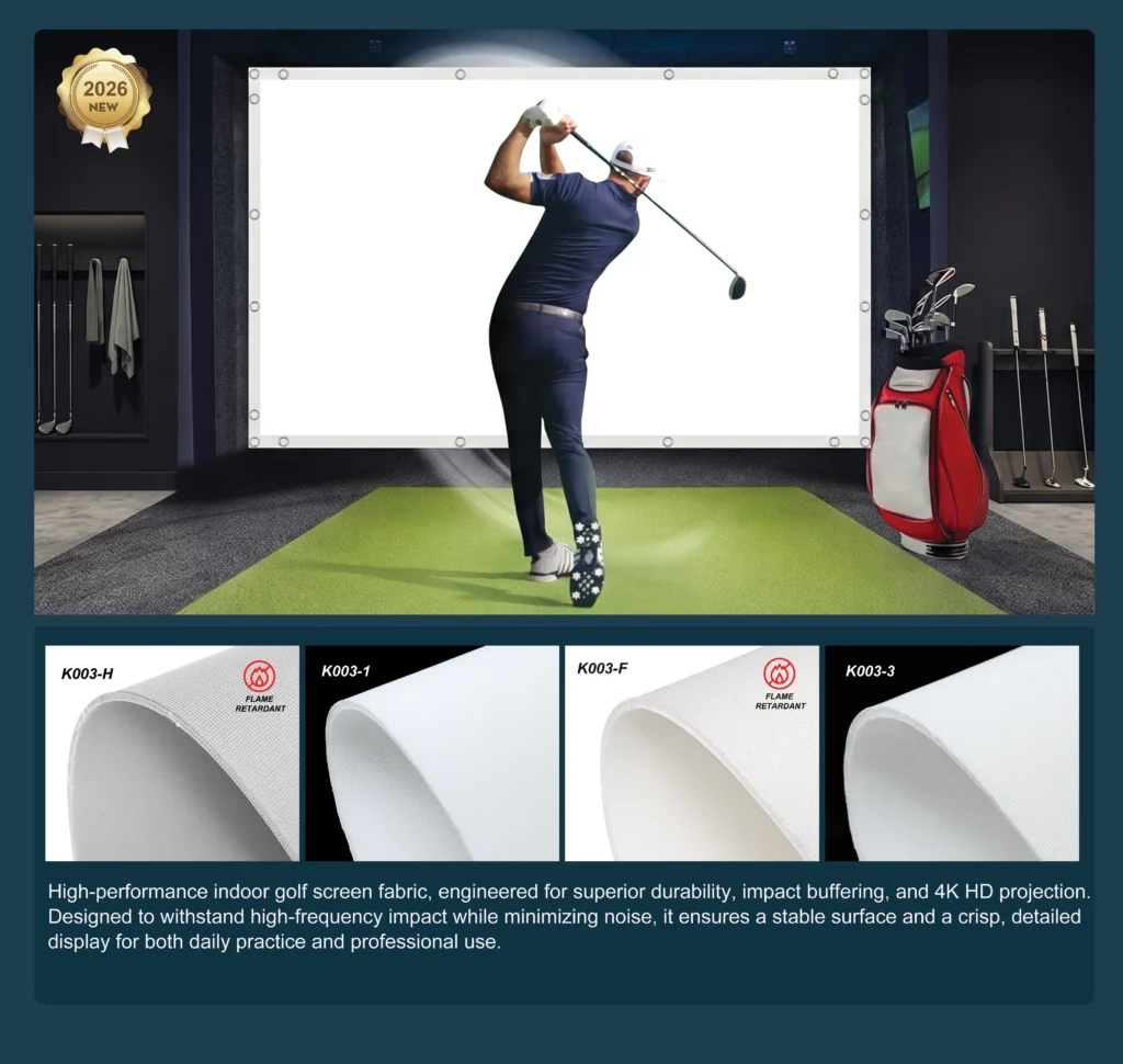 Impact-resistant indoor golf screen fabric