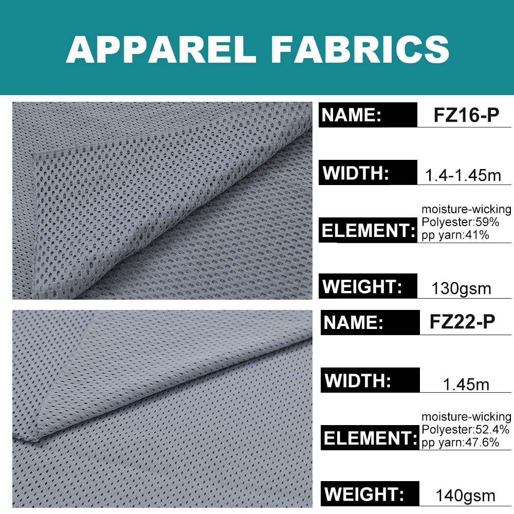 FZ16-P and FZ22-P lightweight polyester polypropylene mesh fabric specifications